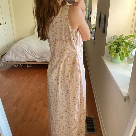 Vintage David Warren Floral V-Neck Button Front Maxi Dress Cream Size 8 - Picture 4 of 7